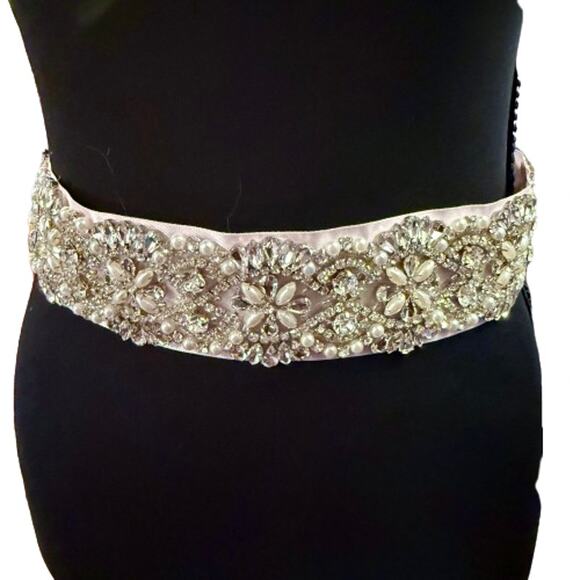 SoarDream Bridal Wedding Belt Pink Rhinestone Satin Sash - Picture 4 of 8